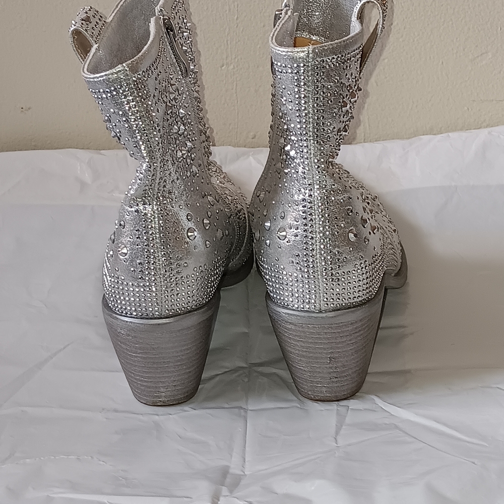 Silver Rhinestone Ankle Boots - Picture 3 of 8